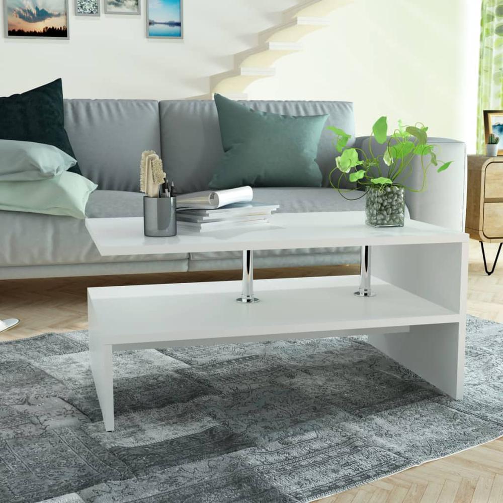 vidaXL Coffee Table Chipboard 35.4"x23.2"x16.5" White, 244854. Picture 1