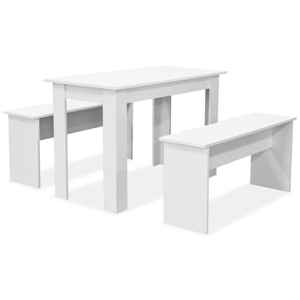 vidaXL Dining Table and Benches 3 Pieces Chipboard White, 244865. Picture 2