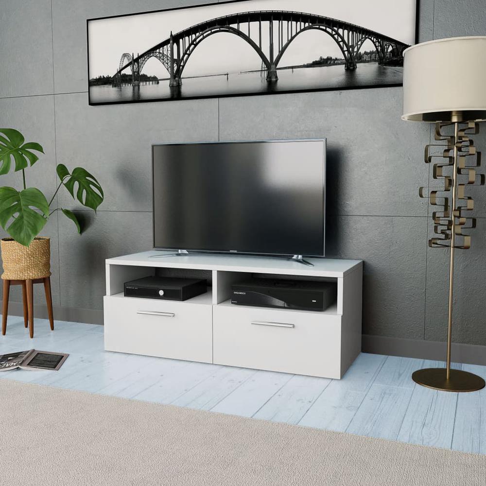 vidaXL TV Cabinet Chipboard 37.4"x13.8"x14.2" White, 244867. Picture 1