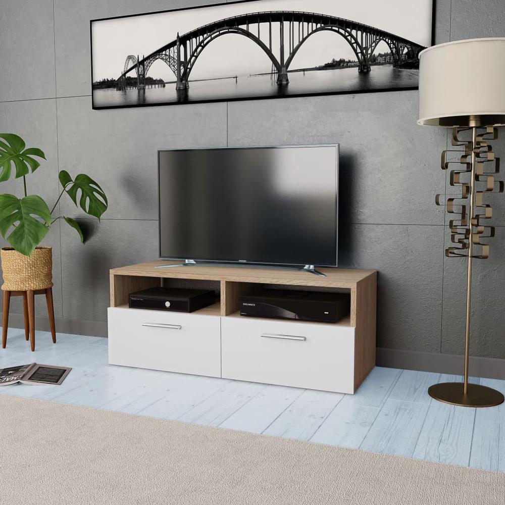 vidaXL TV Cabinet Chipboard 37.4"x13.8"x14.2" Oak and White, 244869. Picture 1