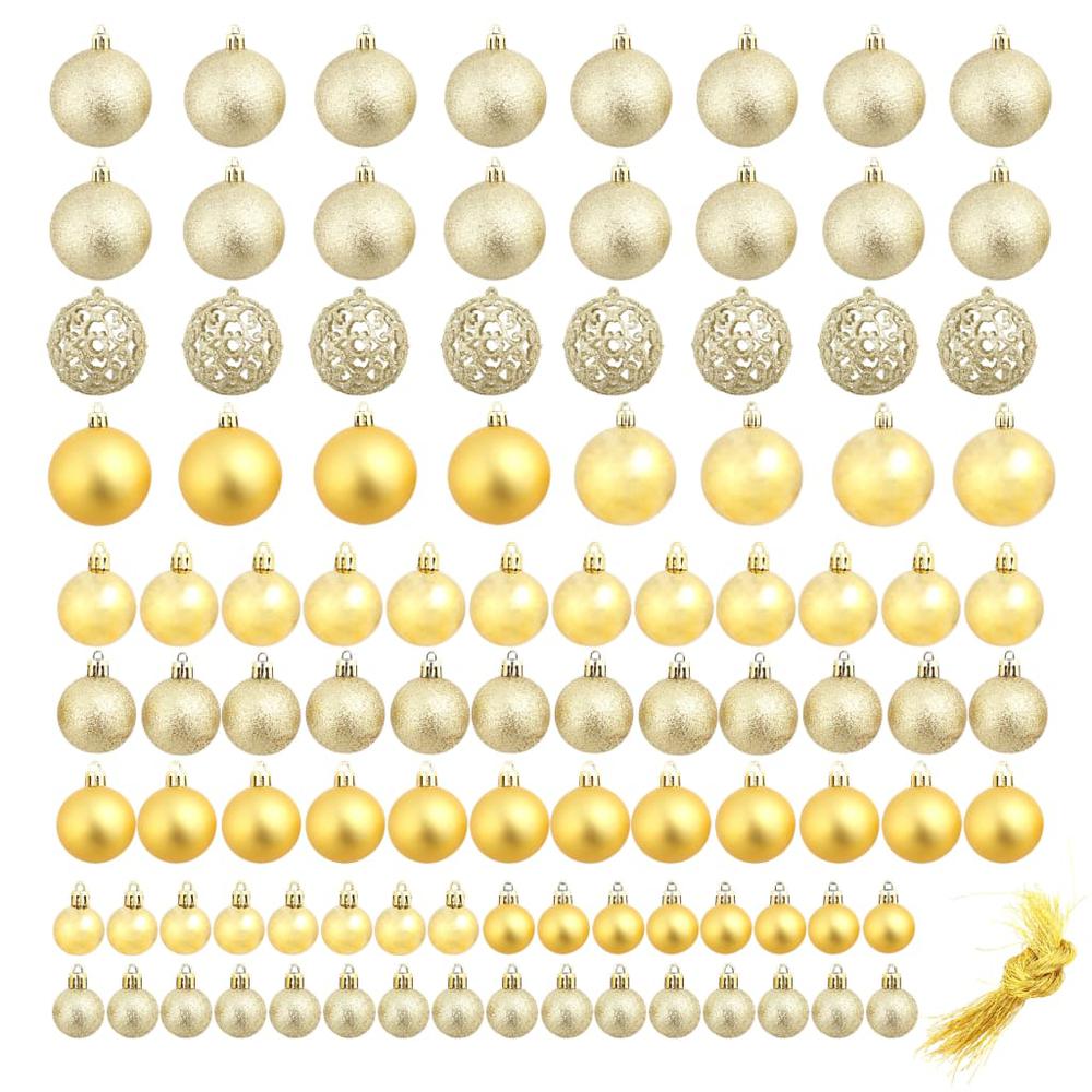 100 Piece Christmas Ball Set 1.2"/1.6"/2.4" Gold. Picture 1