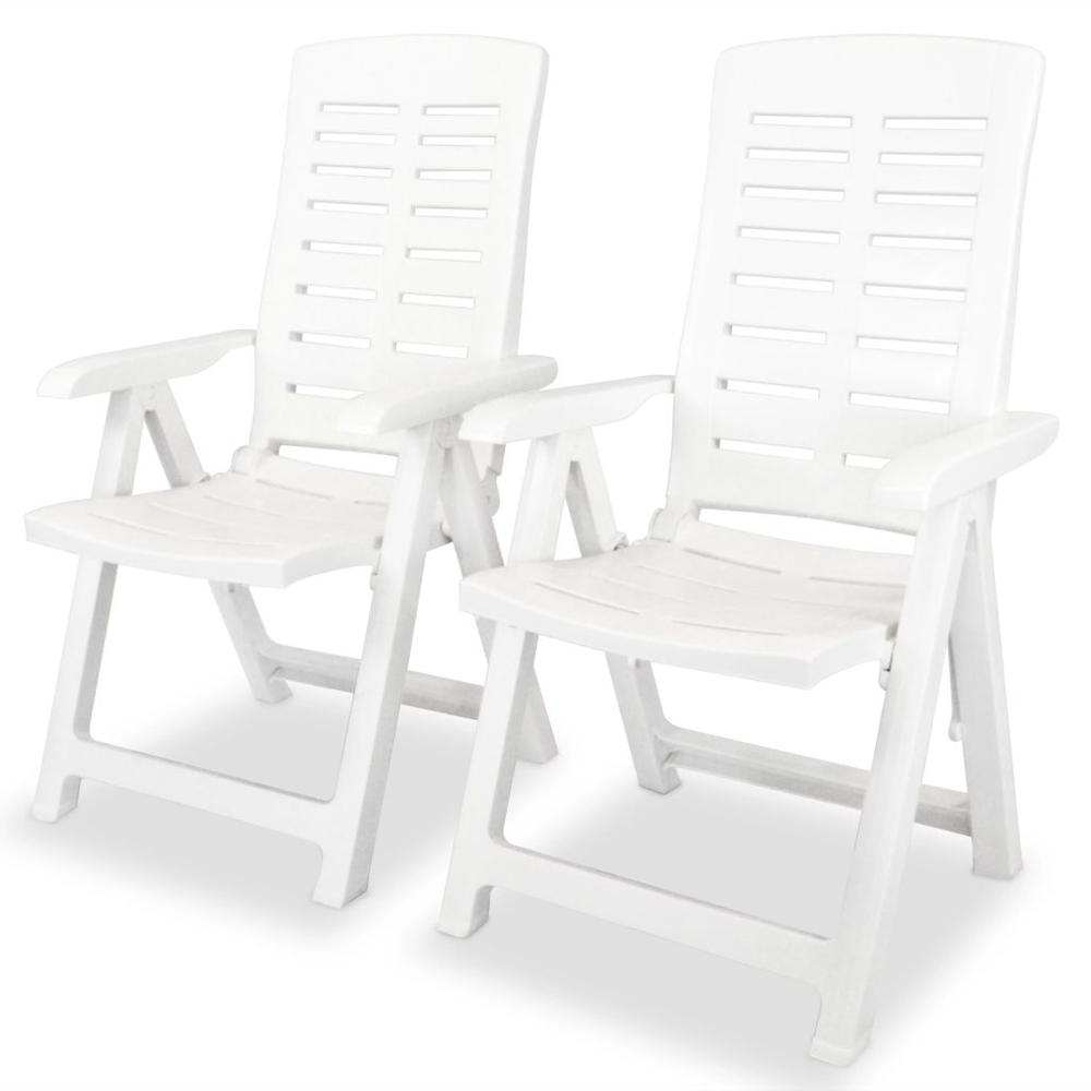 vidaXL Reclining Garden Chairs 2 pcs Plastic White, 43895. Picture 1