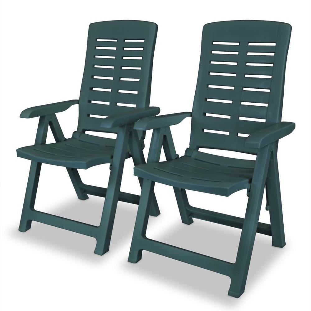 vidaXL Reclining Garden Chairs 2 pcs Plastic Green, 43896. Picture 1