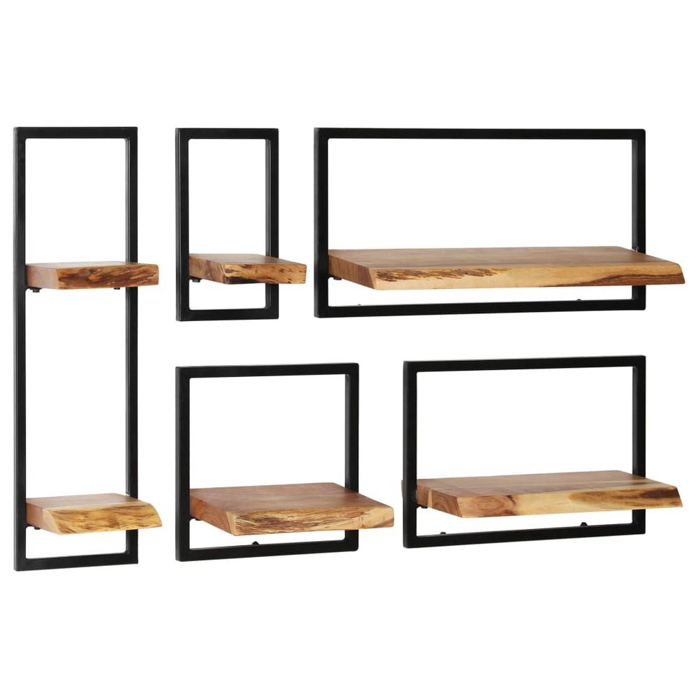 vidaXL Wall Shelf Set 5 Pieces Solid Acacia Wood and Steel, 246014. Picture 1