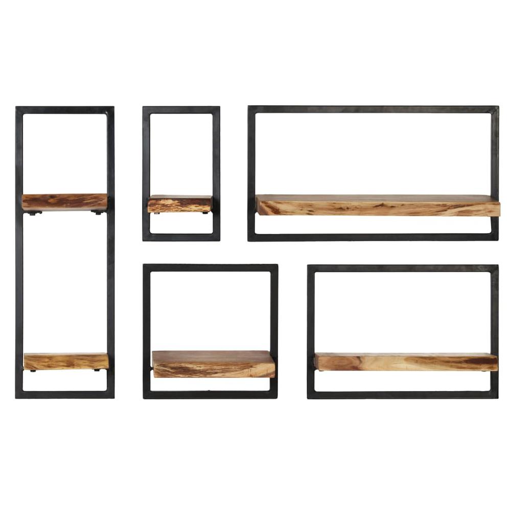vidaXL Wall Shelf Set 5 Pieces Solid Acacia Wood and Steel, 246014. Picture 2