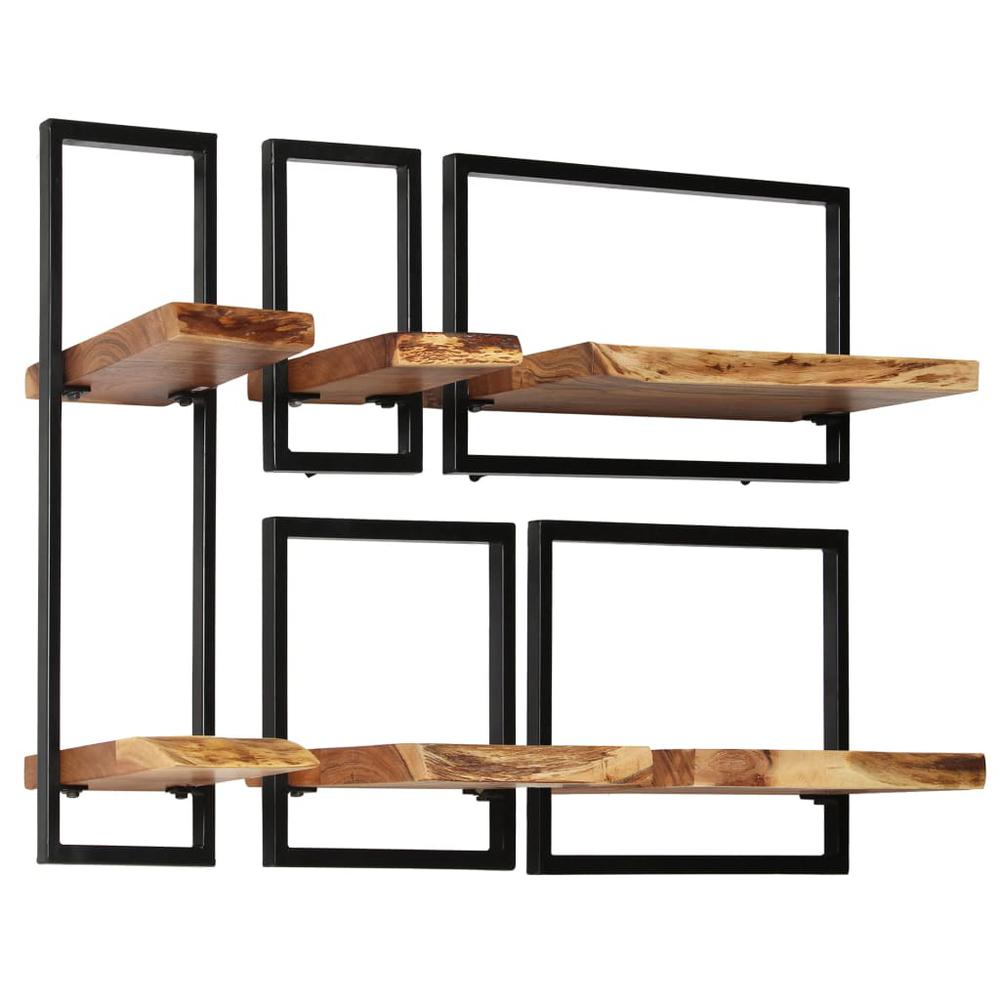 vidaXL Wall Shelf Set 5 Pieces Solid Acacia Wood and Steel, 246014. Picture 3