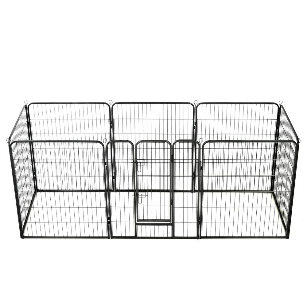 vidaXL Dog Playpen 8 Panels Steel 31.5"x39.4" Black, 170574. Picture 1