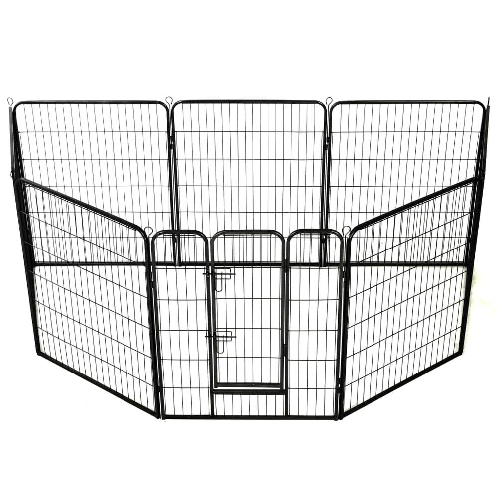 vidaXL Dog Playpen 8 Panels Steel 31.5"x39.4" Black, 170574. Picture 3
