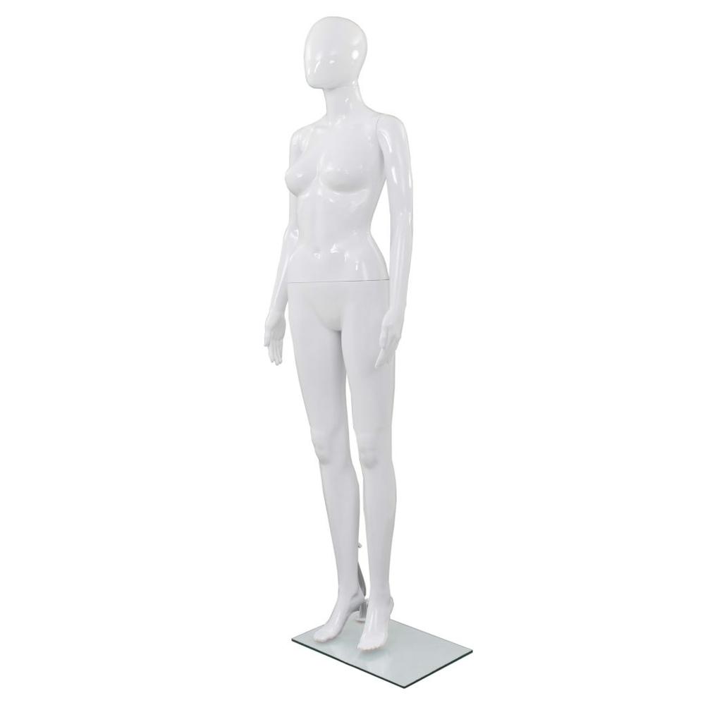 vidaXL Full Body Female Mannequin with Glass Base Glossy White 68.9", 142928. Picture 1
