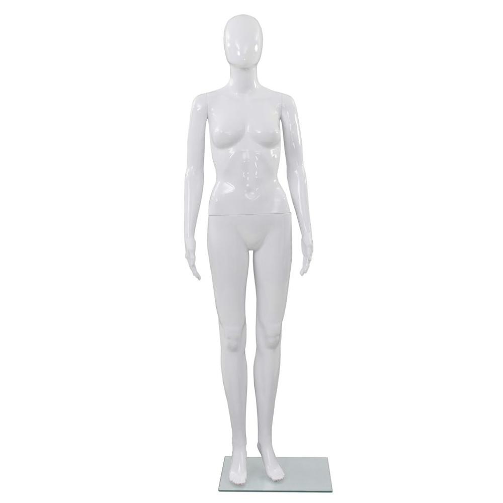 vidaXL Full Body Female Mannequin with Glass Base Glossy White 68.9", 142928. Picture 3