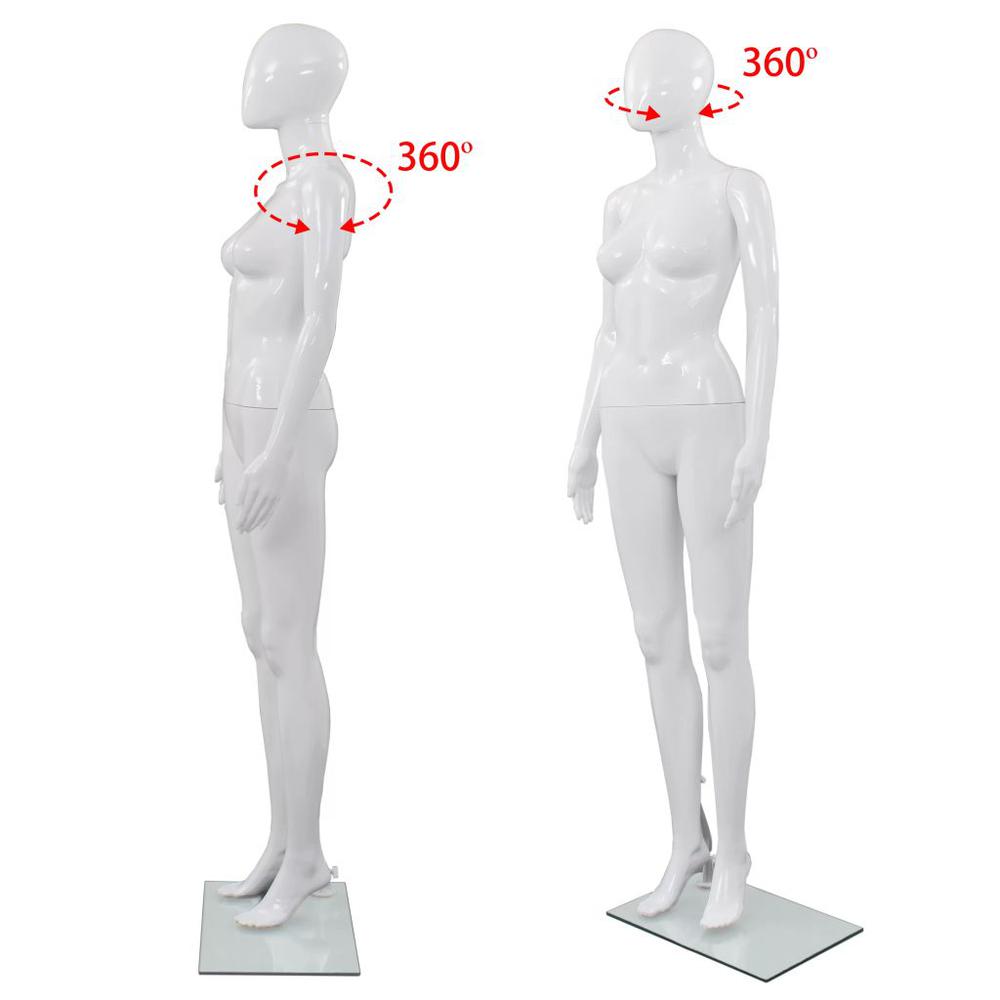 vidaXL Full Body Female Mannequin with Glass Base Glossy White 68.9", 142928. Picture 6