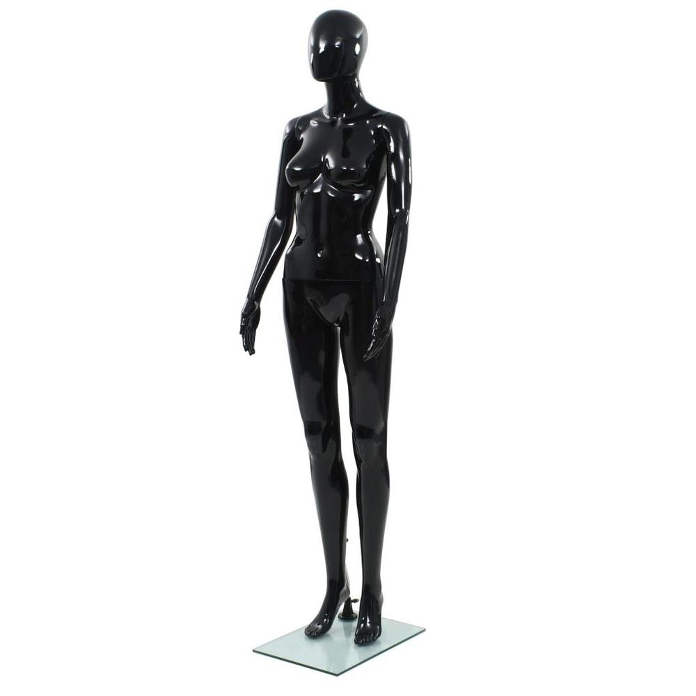 vidaXL Full Body Female Mannequin with Glass Base Glossy Black 68.9", 142929. Picture 1