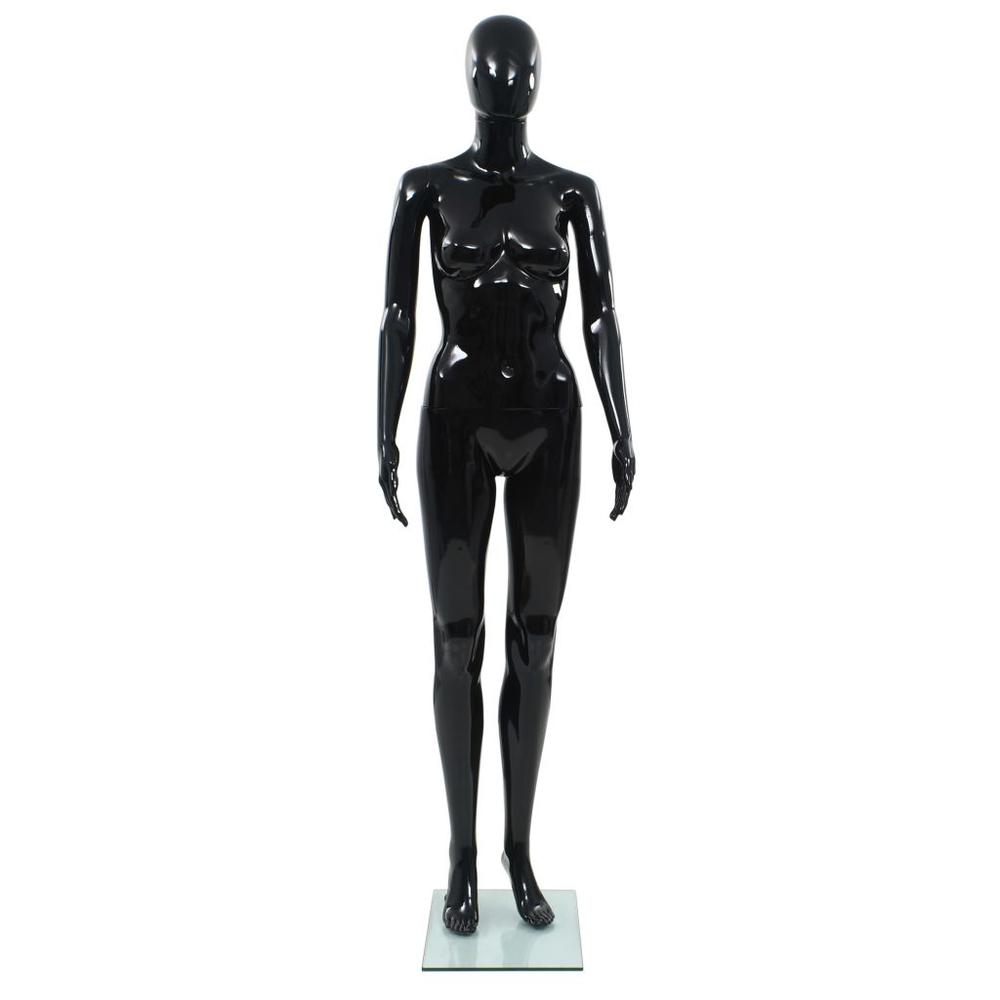 vidaXL Full Body Female Mannequin with Glass Base Glossy Black 68.9", 142929. Picture 3