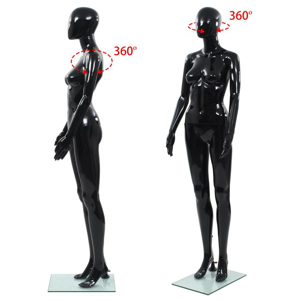 vidaXL Full Body Female Mannequin with Glass Base Glossy Black 68.9", 142929. Picture 6