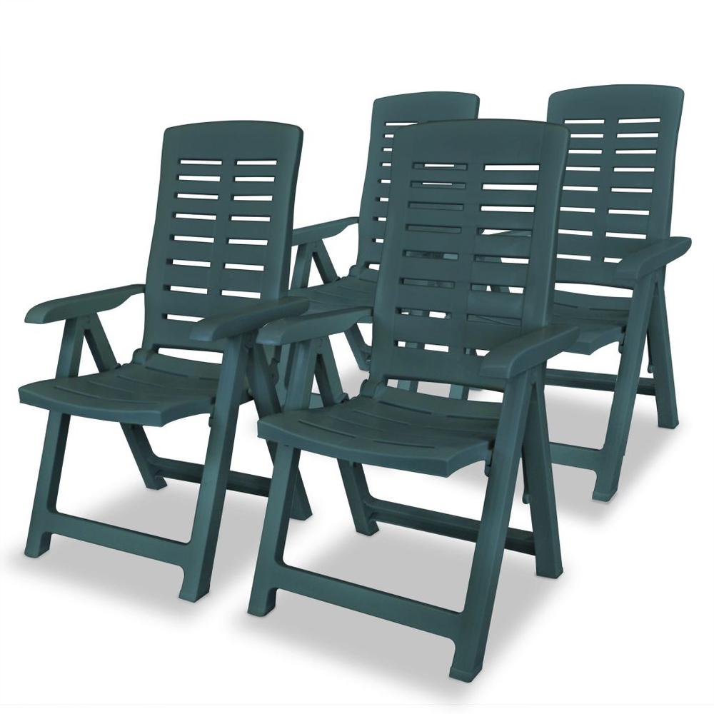 vidaXL Reclining Garden Chairs 4 pcs Plastic Green, 275069. Picture 1