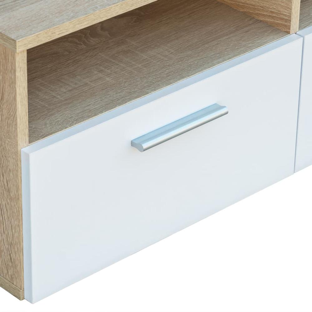 vidaXL TV Cabinets 2 pcs Engineered Wood 37.4"x13.8"x14.2" Oak and White. Picture 5