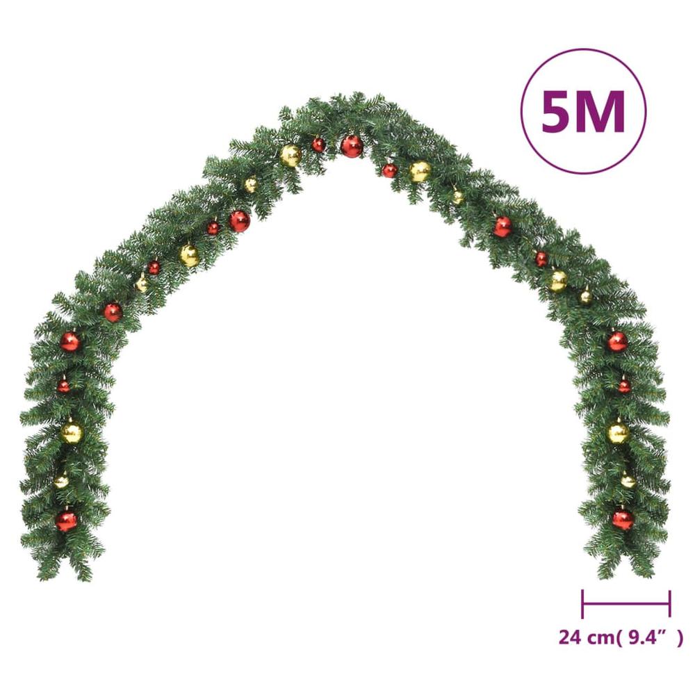 vidaXL Christmas Garland Decorated with Baubles and LED Lights 197". Picture 6