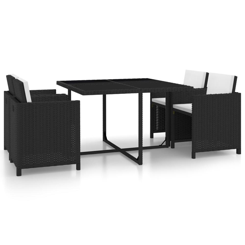vidaXL 5 Piece Outdoor Dining Set with Cushions Poly Rattan Black, 43898. Picture 1