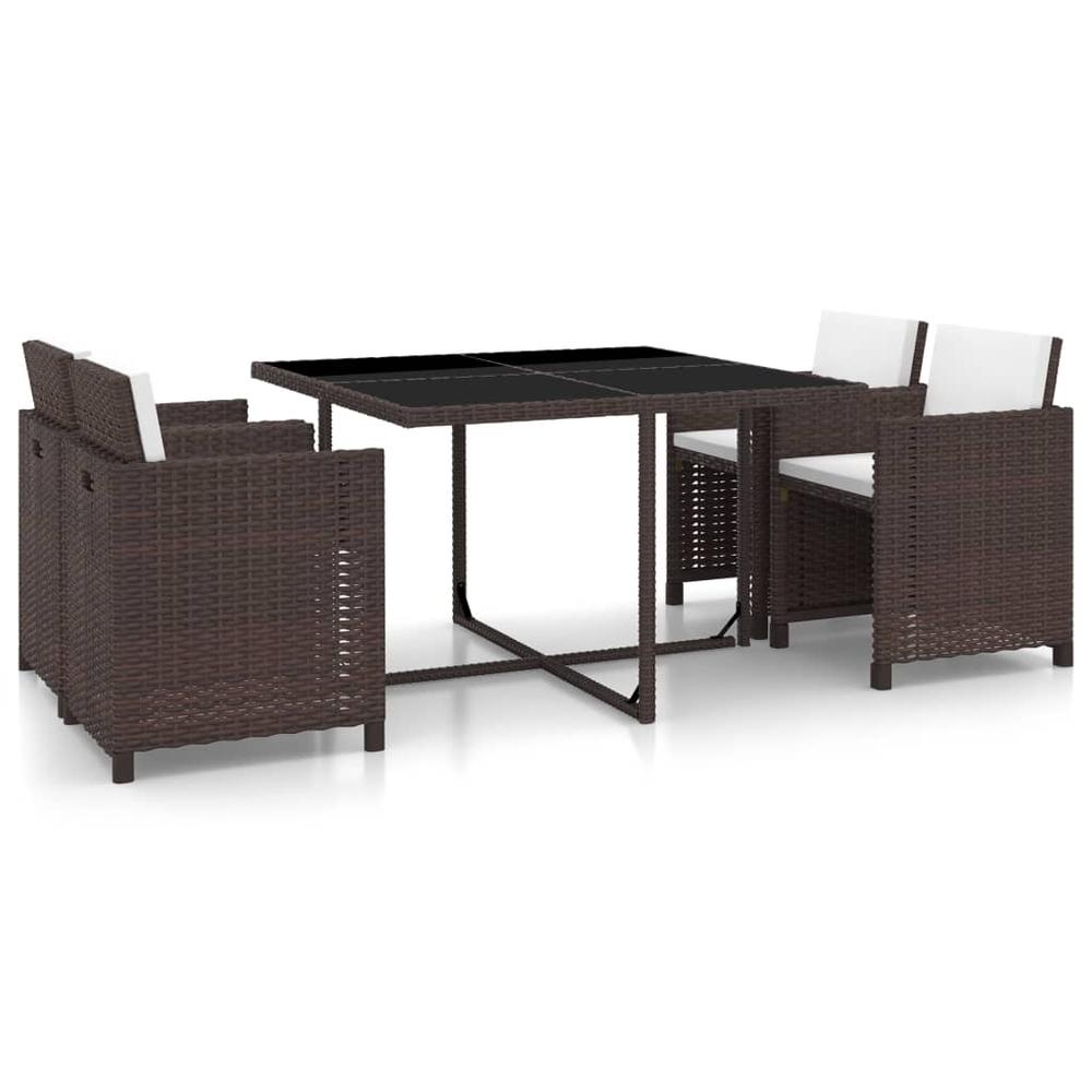 vidaXL 5 Piece Outdoor Dining Set with Cushions Poly Rattan Brown, 43899. The main picture.