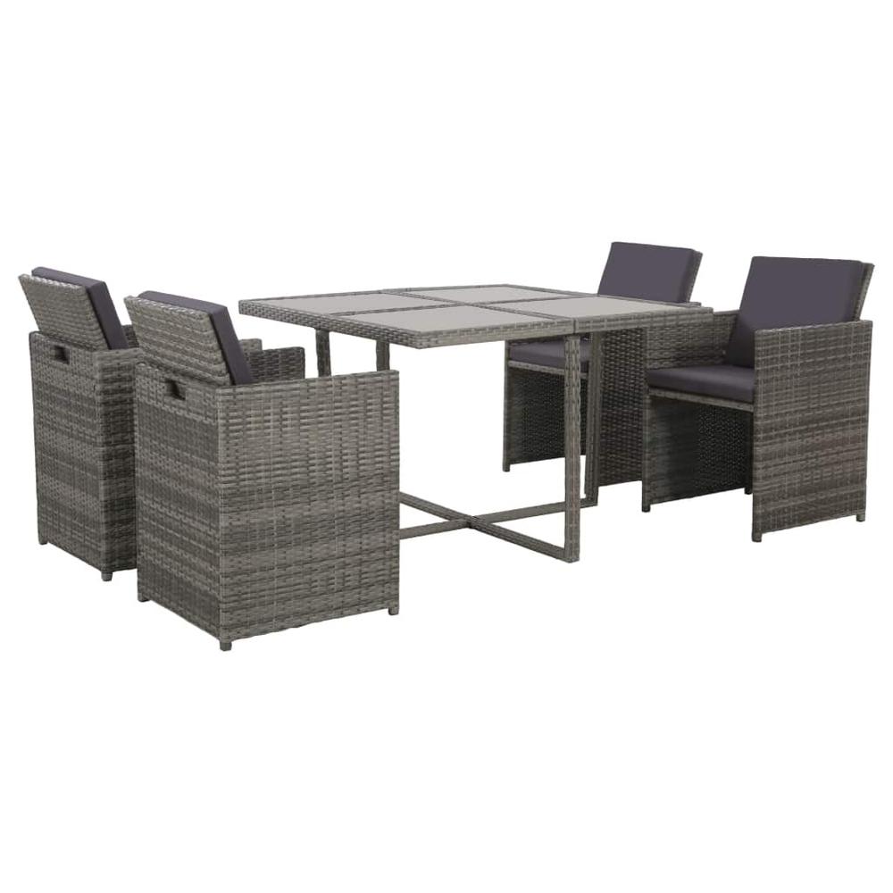 vidaXL 5 Piece Outdoor Dining Set with Cushions Poly Rattan Gray, 43901. The main picture.