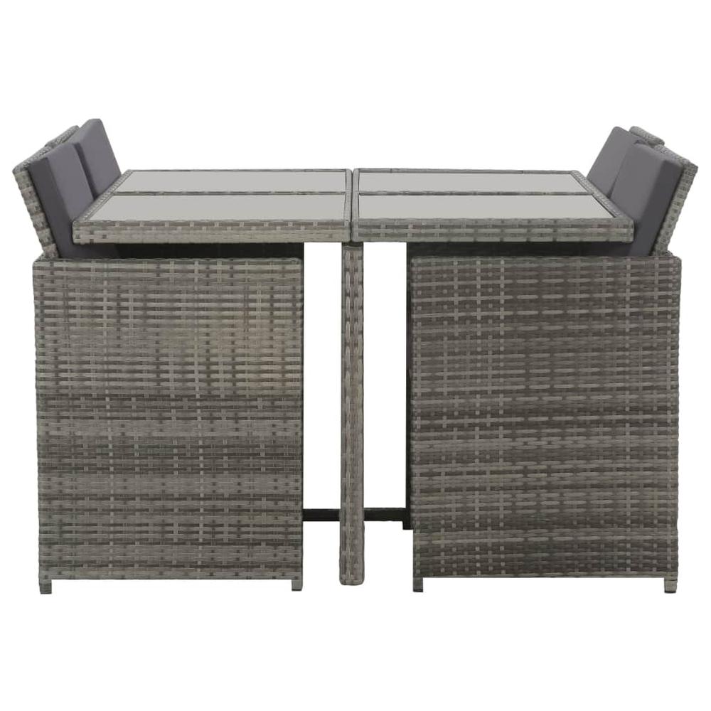 vidaXL 5 Piece Outdoor Dining Set with Cushions Poly Rattan Gray, 43901. Picture 2