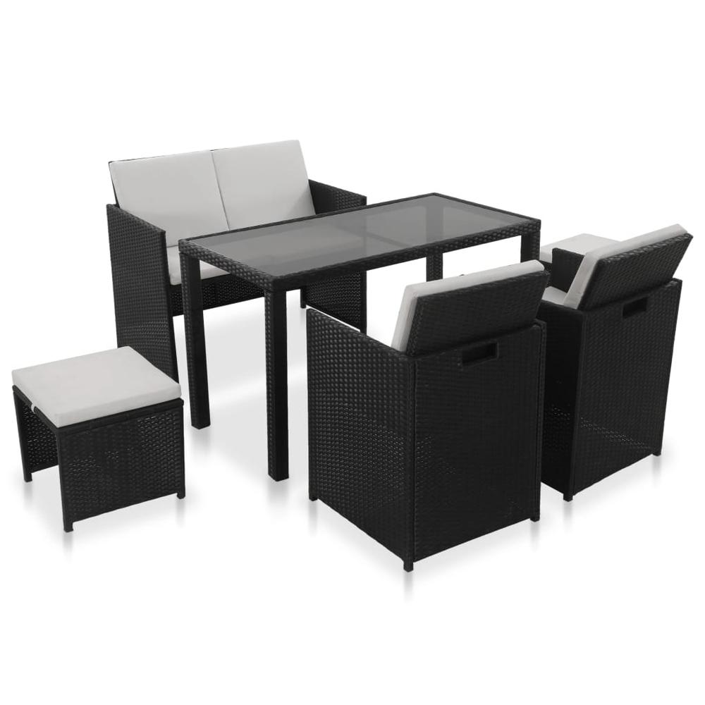 vidaXL 6 Piece Outdoor Dining Set with Cushions Poly Rattan Black, 43903. Picture 1