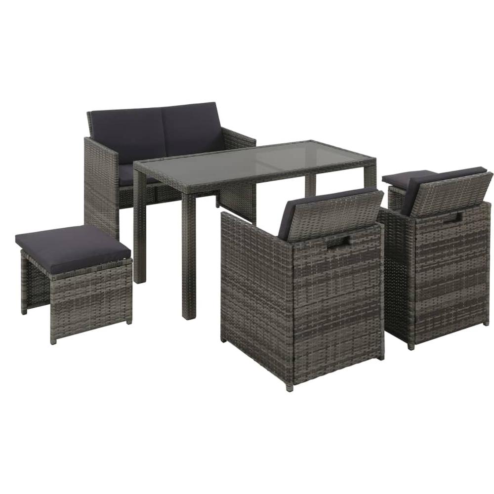vidaXL 6 Piece Outdoor Dining Set with Cushions Poly Rattan Gray, 43905. Picture 1