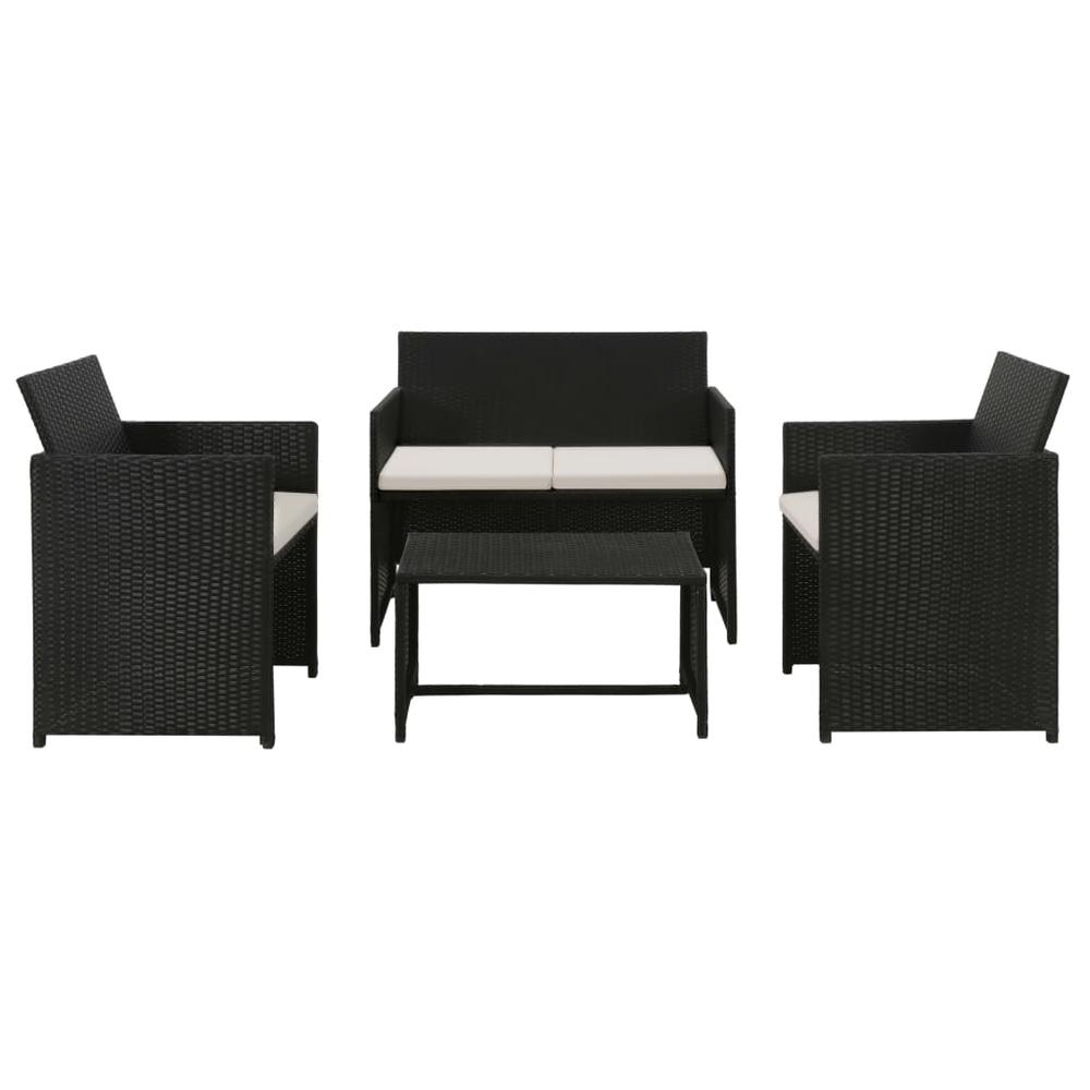 vidaXL 4 Piece Garden Lounge with Cushions Set Poly Rattan Black, 43907. Picture 1