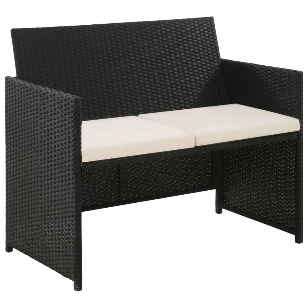 vidaXL 4 Piece Garden Lounge with Cushions Set Poly Rattan Black, 43907. Picture 3