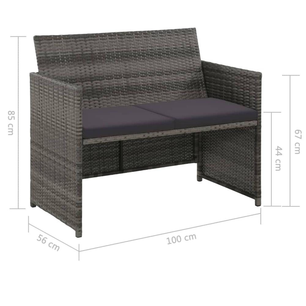 vidaXL 4 Piece Garden Lounge with Cushions Set Poly Rattan Gray, 43909. Picture 6