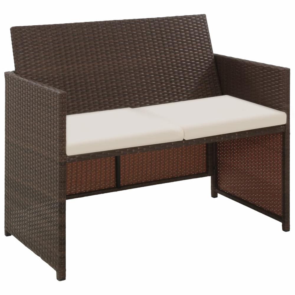 vidaXL 2 Seater Garden Sofa with Cushions Brown Poly Rattan, 43911. Picture 1