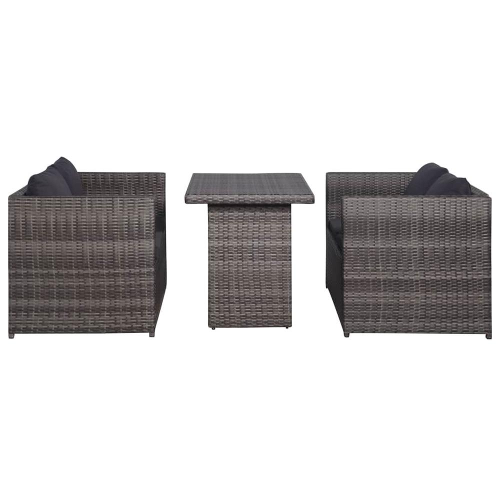 vidaXL 3 Piece Bistro Set Poly with Cushions Rattan Gray, 43915. Picture 3