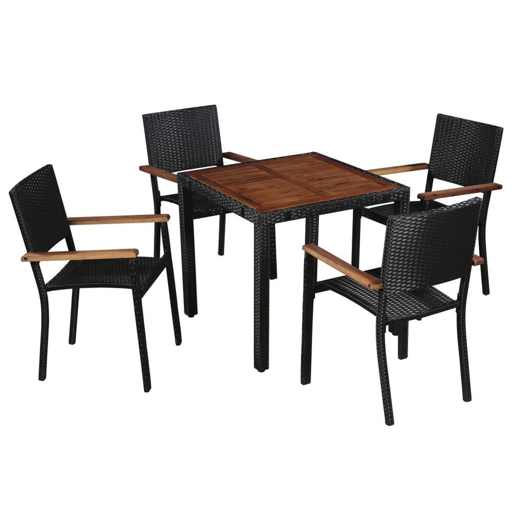 vidaXL 5 Piece Outdoor Dining Set Poly Rattan and Acacia Wood Black, 43934. Picture 1