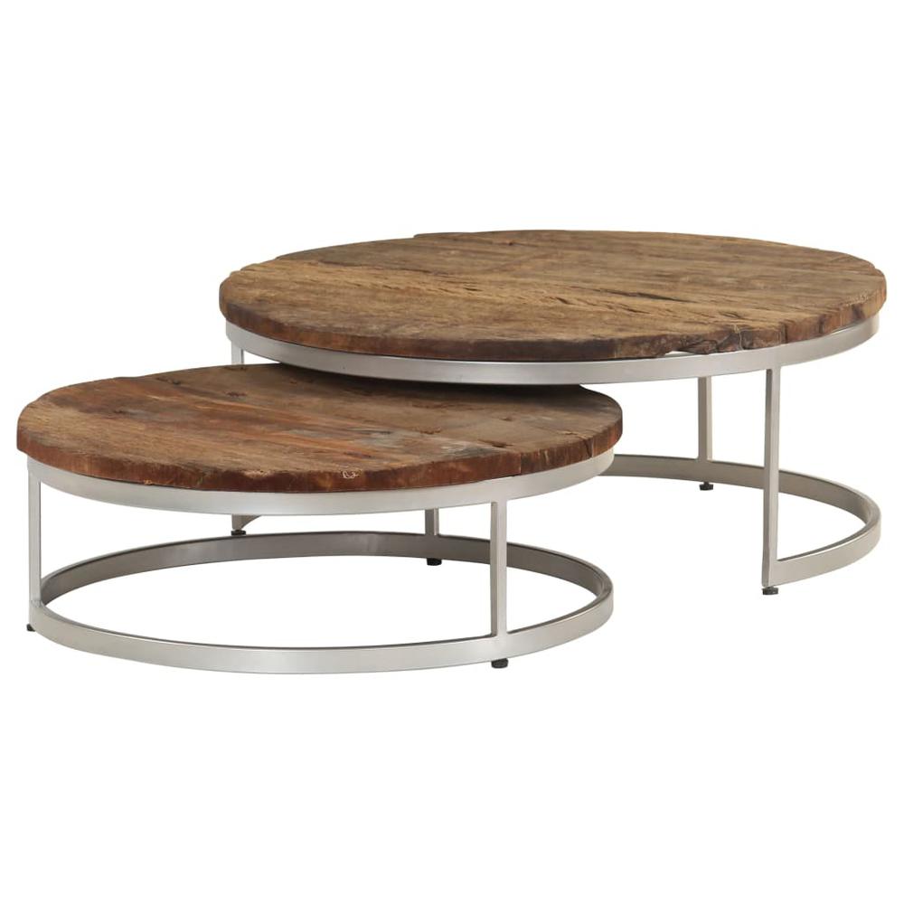vidaXL Coffee Table Set 2 Pieces Reclaimed Wood and Steel, 246294. Picture 1