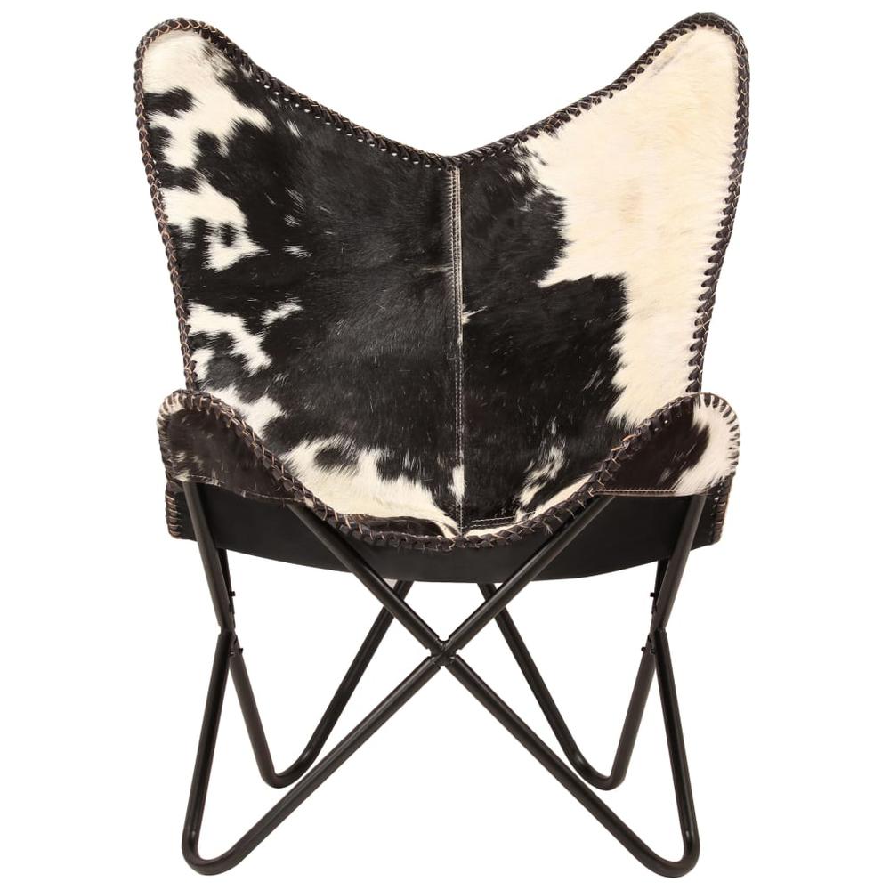 vidaXL Butterfly Chair Black and White Genuine Goat Leather, 246390. Picture 3