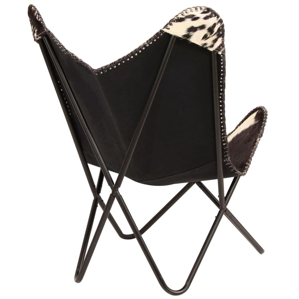 vidaXL Butterfly Chair Black and White Genuine Goat Leather, 246390. Picture 4
