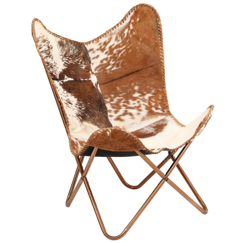 vidaXL Butterfly Chair Brown and White Genuine Goat Leather, 246391. The main picture.