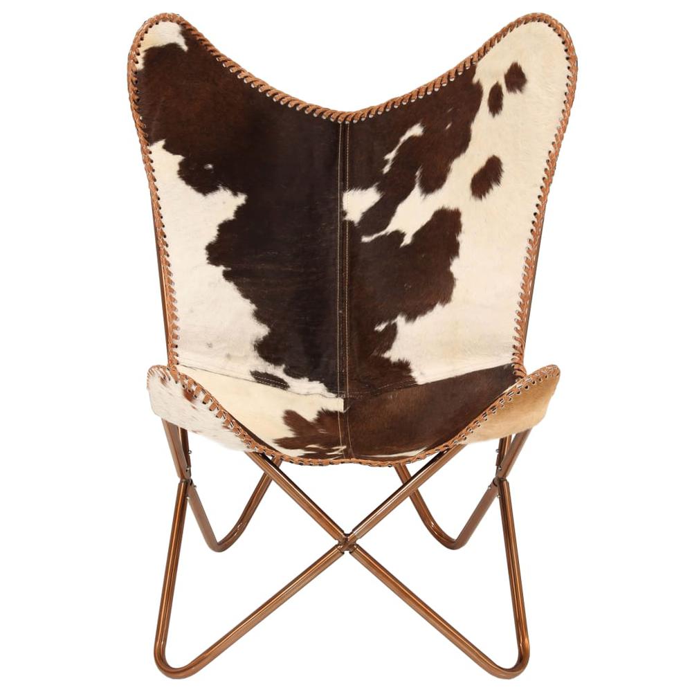 vidaXL Butterfly Chair Brown and White Genuine Goat Leather, 246391. Picture 3