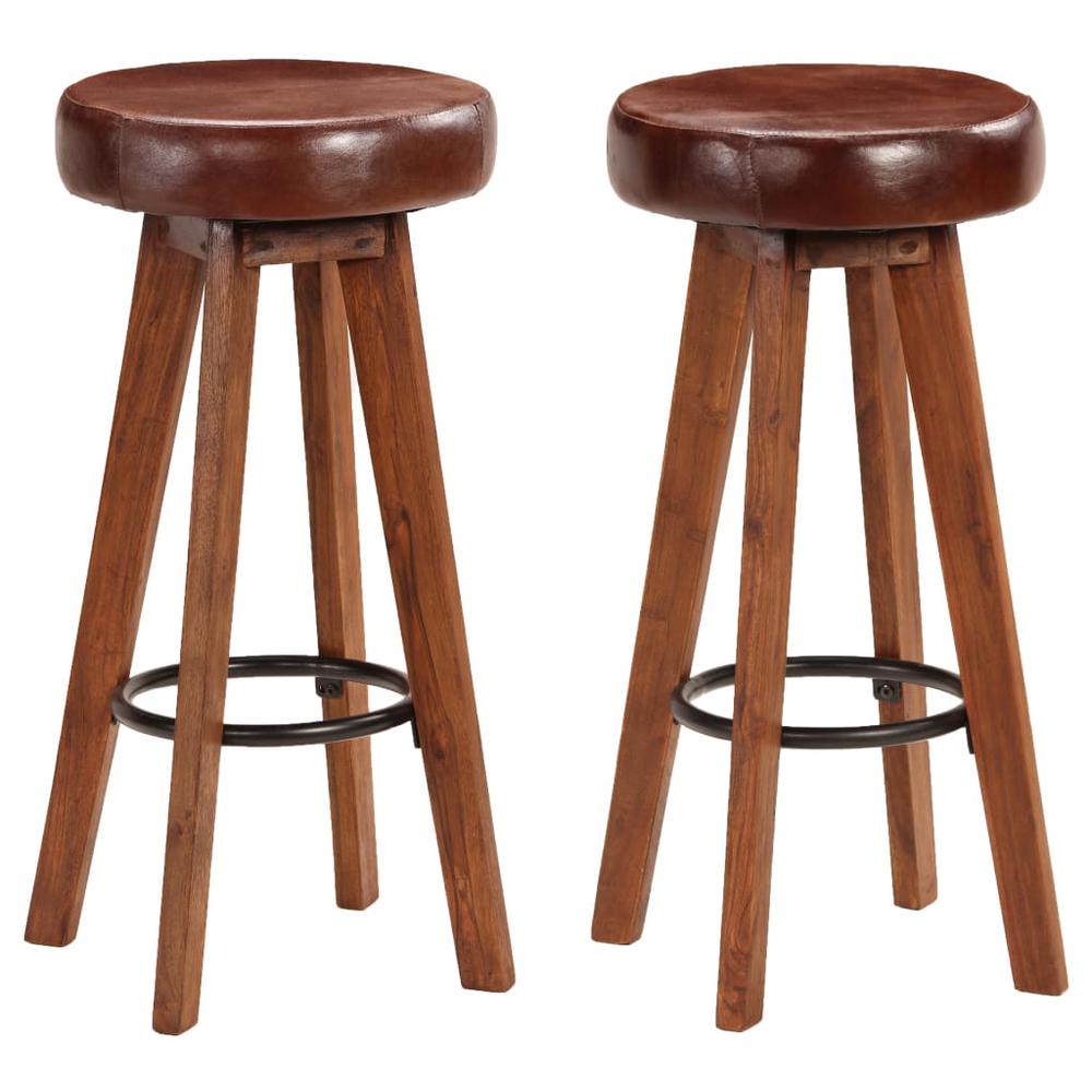 vidaXL Bar Chairs 2 pcs Real Leather and Solid Acacia Wood, 246260. Picture 1