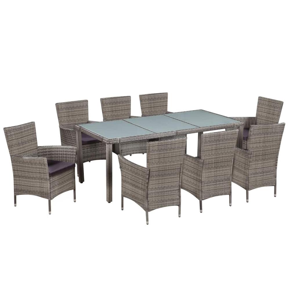 vidaXL 9 Piece Outdoor Dining Set with Cushions Poly Rattan Gray, 44070. Picture 1