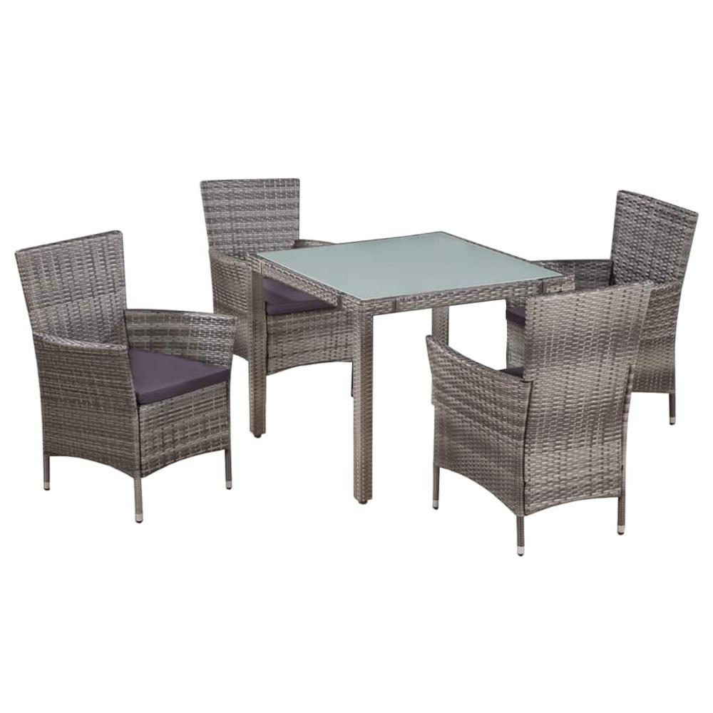 vidaXL 5 Piece Outdoor Dining Set with Cushions Poly Rattan Gray 4072. Picture 1