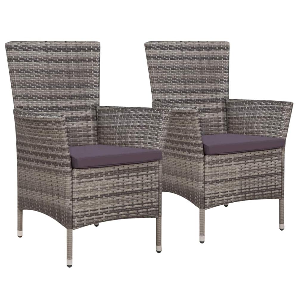 vidaXL Garden Chairs 2 pcs with Cushions Poly Rattan Gray, 44073. Picture 1