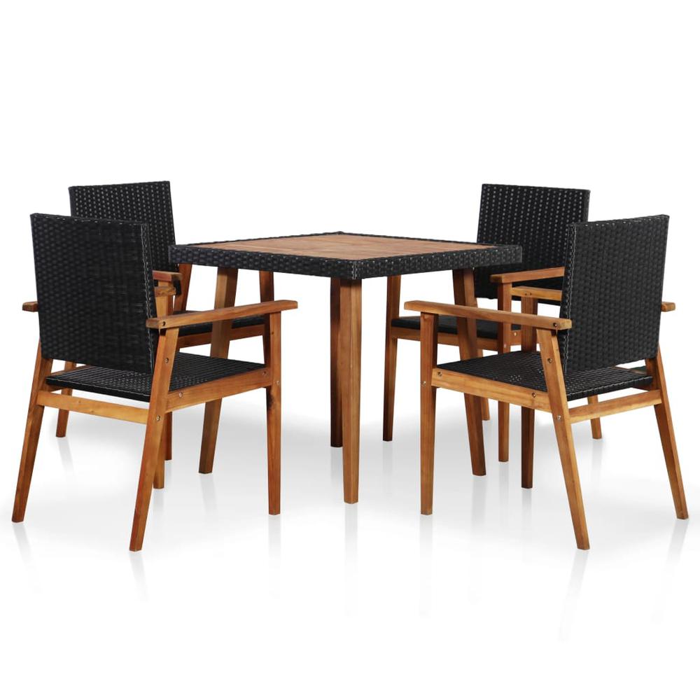 vidaXL 5 Piece Outdoor Dining Set Poly Rattan Black and Brown, 44074. The main picture.