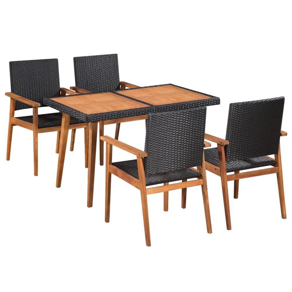vidaXL 5 Piece Outdoor Dining Set Poly Rattan Black and Brown, 44075. Picture 1