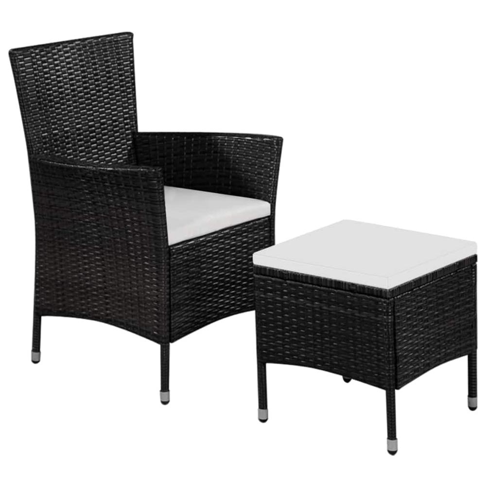 vidaXL Outdoor Chair and Stool with Cushions Poly Rattan Black, 44091. The main picture.