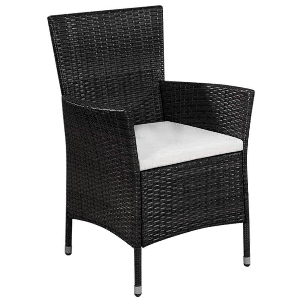 vidaXL Outdoor Chair and Stool with Cushions Poly Rattan Black, 44091. Picture 2