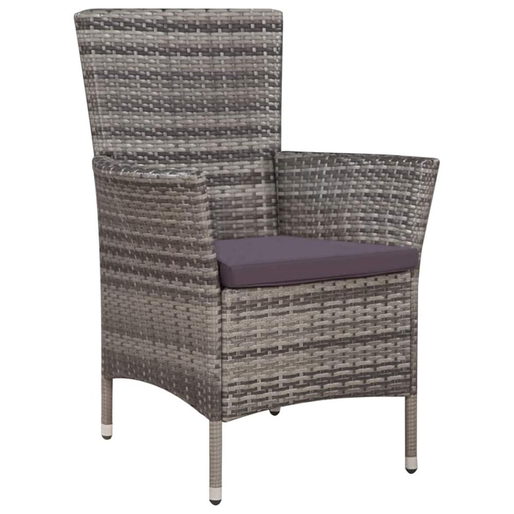 vidaXL Outdoor Chair and Stool with Cushions Poly Rattan Gray, 44092. Picture 2