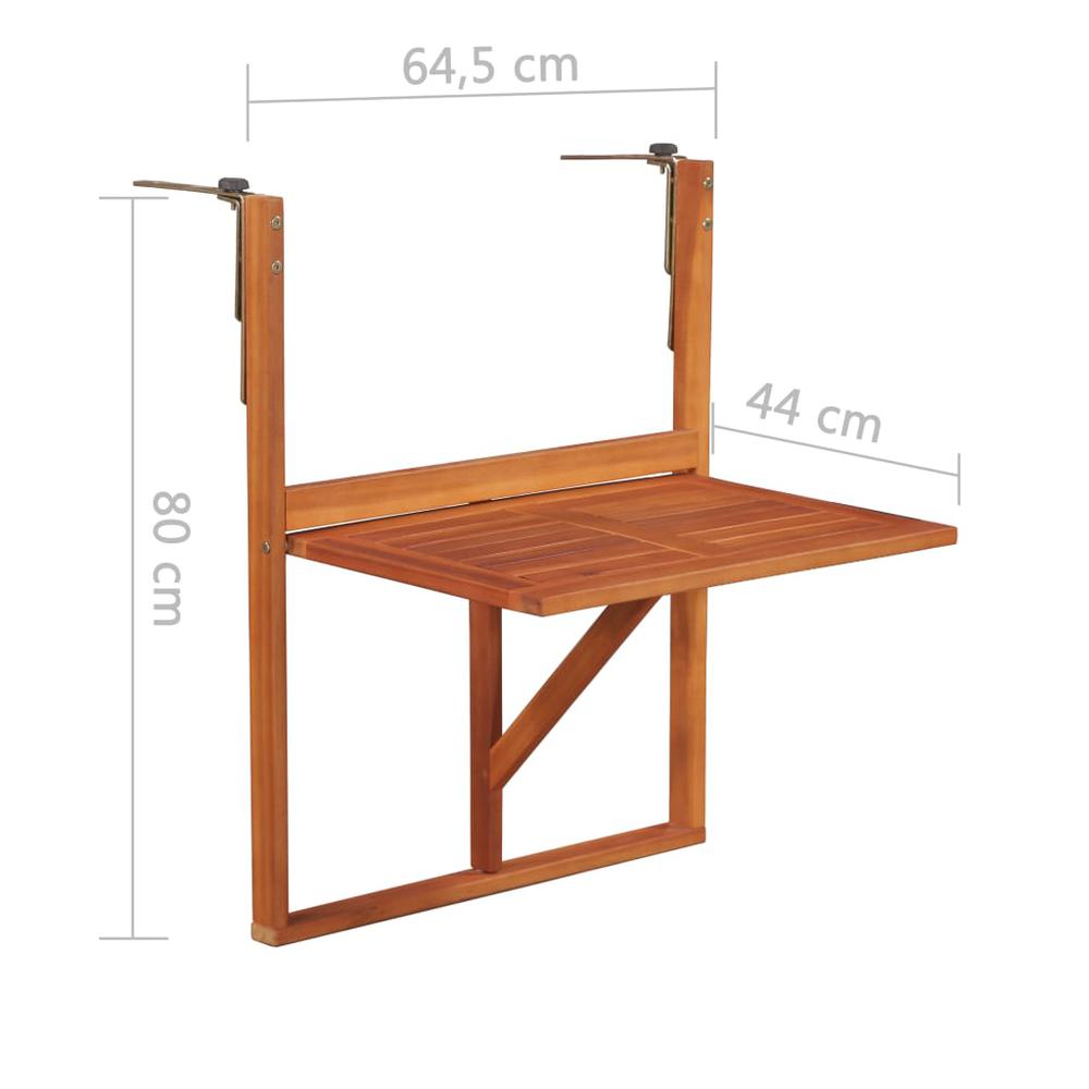 vidaXL Hanging Balcony Table 51.1"x35.4"x28.3" Solid Acacia Wood, 44118. Picture 6