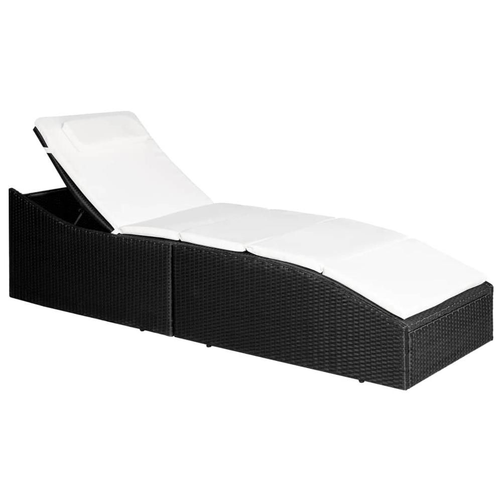 vidaXL Sun Lounger with Cushion Poly Rattan Black, 44134. Picture 1