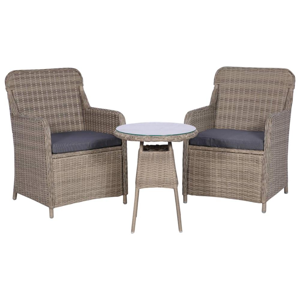 vidaXL 3 Piece Bistro Set with Cushions Poly Rattan Brown, 44149. Picture 1